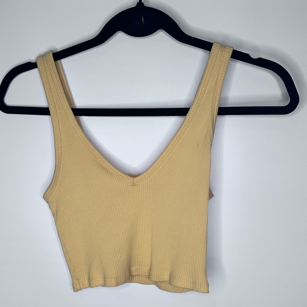 Garage Cropped V-Neck Yellow Tank Top Small